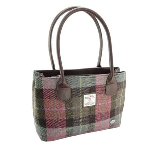 Glen Appin Harris Tweed Classic Handtasche - LB1003 - Cassley, Gedecktes grünes und violettes Schottenkaro von Glen Appin