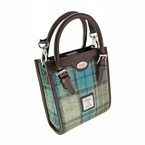 Glen Appin Harris Tweed 'Keltie' große Mini-Tragetasche mit abnehmbarem Schultergurt, 122 Turquoise Tartan, s von Glen Appin