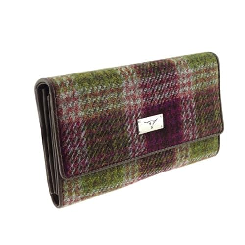 Glen Appin Harris Tweed "Tiree" Geldbörse mit Sichtfenster in mehrfarbigem Schottenkaro-Etui, Heather Check, Classic von Glen Appin