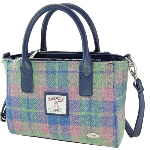 Glen Appin Harris Tweed Tote Handtasche - LB1228 Brora mit abnehmbarem Schulterriegel, Col135 Blau und Rosa, m von Glen Appin