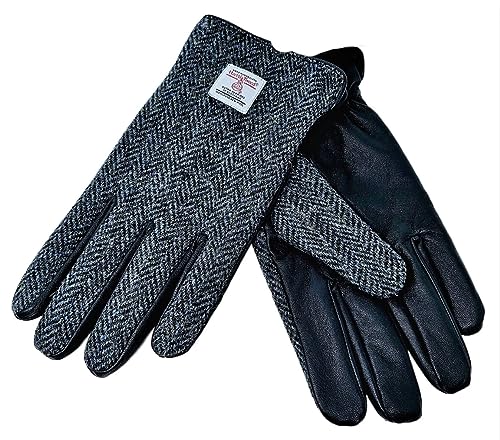 Glen Appin Herren-Handschuhe, Leder, Harris-Tweed, Schwarz, GRAU, Large von Glen Appin