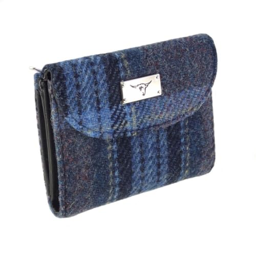 Glen Appin of Scotland Harris Tweed 'Jura' Short Wallet in Blue & Purple Stewart Tartan l LB2002-COL143, mehrfarbig von Glen Appin
