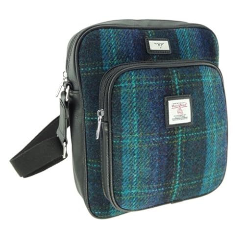 Harris Tweed 'Tay' Man Bag in Macleod Tartan, Blau und Türkis Overcheck von Glen Appin