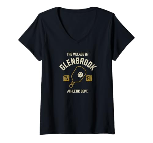 Damen Das Dorf Glenbrook Pickleball Distressed Design T-Shirt mit V-Ausschnitt Damen Das Dorf Glenbrook Pickleball Distressed Design T-Shirt mit V-Ausschnitt von Glenbrook TV FL USA Designs and Souvenirs