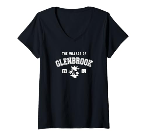 Damen The Village of Glenbrook Classic Style Palmen Design T-Shirt mit V-Ausschnitt von Glenbrook TV FL USA Designs and Souvenirs