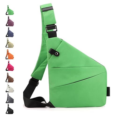 Anti-Diebstahl-Tasche, Umhängetasche – Schlanke und sichere Anti-Diebstahl-Reisetasche for Damen und Herren, Oxford-Stofftasche, Umhängetasche mit verstellbarem Riemen(Green,Right) von Glenmi