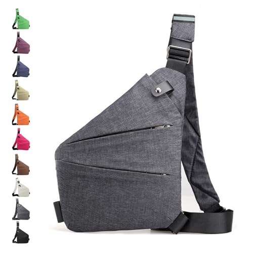 Anti-Diebstahl-Umhängetasche, Umhängetasche mit Anti-Diebstahl-Design, Reise-Umhängetasche for Damen und Herren for Reisen, Sport, Arbeit(Grau,Left) von Glenmi