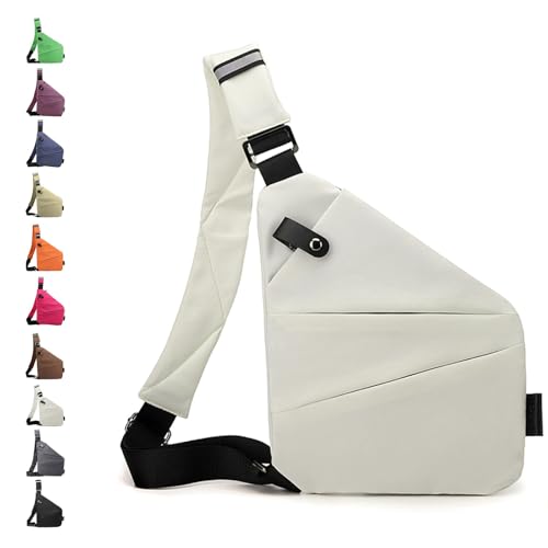 Anti-Diebstahl-Umhängetasche, Umhängetasche mit Anti-Diebstahl-Design, Reise-Umhängetasche for Damen und Herren for Reisen, Sport, Arbeit(White,Right) von Glenmi