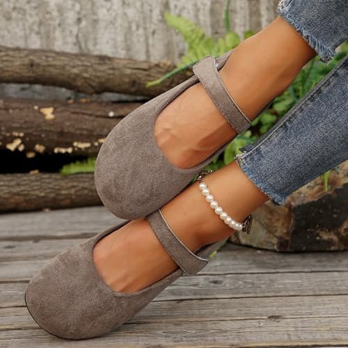 Ballerinas Damen Fairy One Word Fd Kleine Lederschuhe mit Rock Mary Jane Flache Schuhe for Kleid(Brown,41) von Glenmi