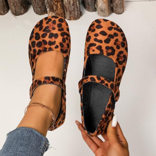Ballerinas Damen Fairy One Word Fd Kleine Lederschuhe mit Rock Mary Jane Flache Schuhe for Kleid(Leopard Print,42) von Glenmi