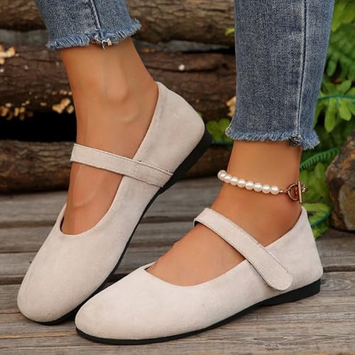Ballerinas Damen Fairy One Word Fd Kleine Lederschuhe mit Rock Mary Jane Flache Schuhe for Kleid(White,38) von Glenmi
