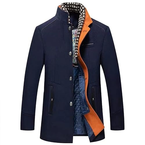 Eleganter Wollmantel Stehkragen Herrenjacke Mantel for Herren Gefüttert Slim Fit Einfarbig Kurzmäntel Freizeit Wolljacke Klassisch Premium Trench (Color : Blau, Size : XL) von Glenmi