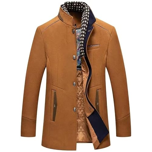 Eleganter Wollmantel Stehkragen Herrenjacke Mantel for Herren Gefüttert Slim Fit Einfarbig Kurzmäntel Freizeit Wolljacke Klassisch Premium Trench (Color : Braun, Size : XXL) von Glenmi