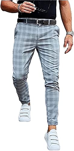 Freizeithosen Herren Chino Hose - Modell Slim Fit - Chinohose Casual Mit Stretch(Farbe: Dark Gray, Größe: L) (Color : Grau Blau, Size : L) von Glenmi