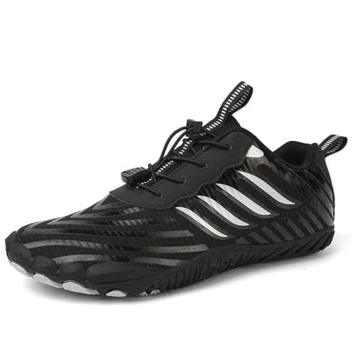 Glenmi Atmungsaktive Barfußschuhe Herren Damen FiveFingers Schuhe Wasserschuhe Unisex Damen Herren Strandschuhe Fitnessschuhe Schnelltrocknend mit breiter Zehenbox(Color:Black,Size:37 EU) von Glenmi