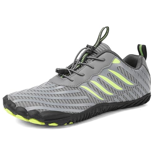 Glenmi Atmungsaktive Barfußschuhe Herren Damen FiveFingers Schuhe Wasserschuhe Unisex Damen Herren Strandschuhe Fitnessschuhe Schnelltrocknend mit breiter Zehenbox(Color:Gray,Size:44 EU) von Glenmi