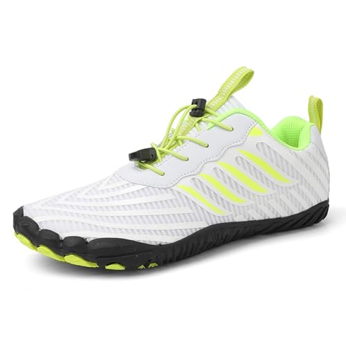 Glenmi Atmungsaktive Barfußschuhe Herren Damen FiveFingers Schuhe Wasserschuhe Unisex Damen Herren Strandschuhe Fitnessschuhe Schnelltrocknend mit breiter Zehenbox(Color:White,Size:38 EU) von Glenmi