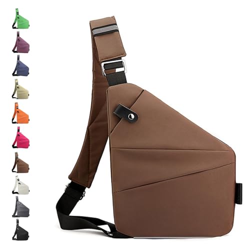 Glenmi Diebstahlsichere Umhängetasche, Reise-Schultertasche for Damen und Herren, Brust-Umhängetasche, wasserdichte, lässige Schultertaschen for den täglichen Gebrauch(Coffee,Left) von Glenmi