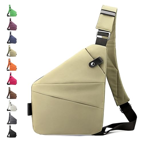 Glenmi Diebstahlsichere Umhängetasche for Reisen, schmale Schultertasche mit verstellbarem Riemen, wasserdichte Schultertasche mit mehreren Taschen for Reisen im Freien(Khaki,Left) von Glenmi