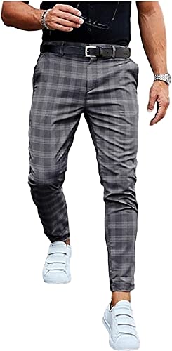 Glenmi Freizeithosen Herren Hose Kariert Jogging Pants Mit Feinem Karo-Muster Und Seitlich Aufgesetzten Taschen, Elastischer Beinabschluss (Color : Dark Gray, Size : XL) von Glenmi