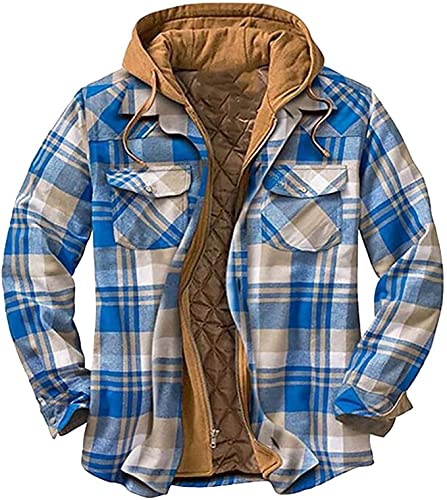 Glenmi Gefüttertes lässiges Holzfällerhemd Jacke Kapuze Thermohemd Leichte Hemden Herren Hoodie Kariertes Futter Hemdjacke Jacke (Color : E, Size : 3XL) von Glenmi