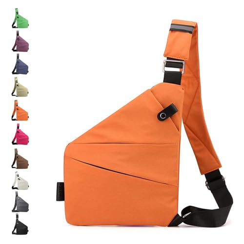 Glenmi Persönliche Flex-Taschen, schlanke und sichere Umhängetasche mit Diebstahlschutz, wasserdichte, lässige Schultertaschen for den täglichen Gebrauch, for Ausgehen(Orange,Right) von Glenmi