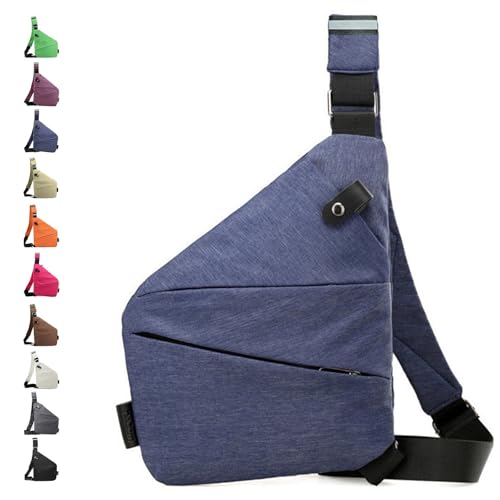 Glenmi Sling Bag for Männer und Frauen – Multifunktionale Umhängetasche mit Diebstahlschutz, strapazierfähiges und wasserdichtes Oxford-Gewebe for Reisen im Freien(Blue,Right) von Glenmi