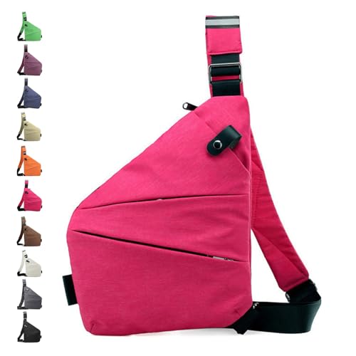 Glenmi Sling Bag for Männer und Frauen – Multifunktionale Umhängetasche mit Diebstahlschutz, strapazierfähiges und wasserdichtes Oxford-Gewebe for Reisen im Freien(Pink,Left) von Glenmi