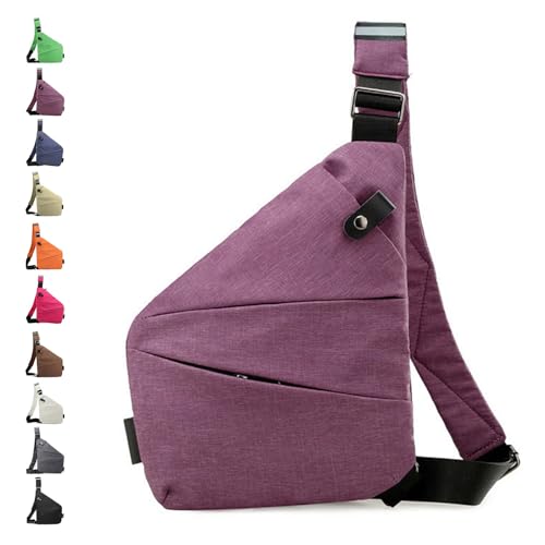 Glenmi Sling Bag for Männer und Frauen – Multifunktionale Umhängetasche mit Diebstahlschutz, strapazierfähiges und wasserdichtes Oxford-Gewebe for Reisen im Freien(Purple,Right) von Glenmi