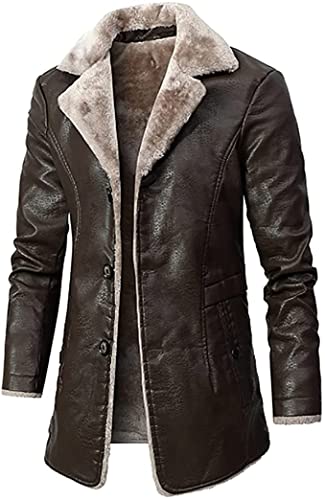 Winter Pelz Mit Kapuze Herren Lammfellmantel Herren Pelzmantel Lange Military Style Schaffell Lederjacke (Color : Brown, Size : L) von Glenmi