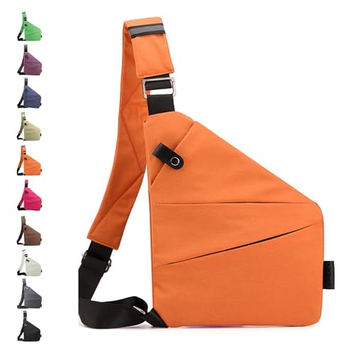 Oxford Anti-Diebstahl-Schultertasche – Multifunktionale Anti-Diebstahl-Umhängetasche, Umhängetasche mit mehreren Taschen for Reisen im Freien(Orange,Left) von Glenmi