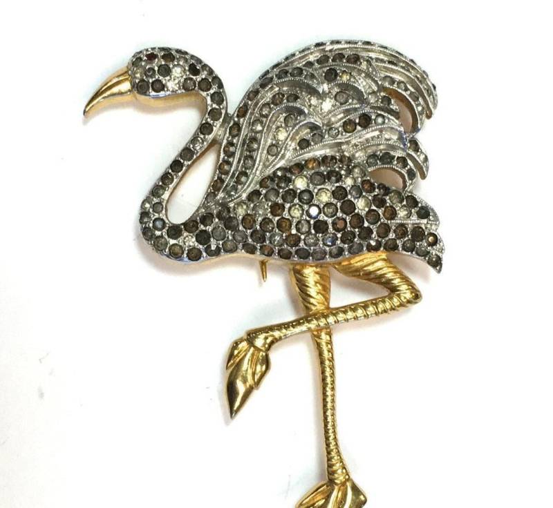 1940Er Jahre Flamingo Pelz-Haarspange | 40Er Strass Kleider Clip von GlennasJewels