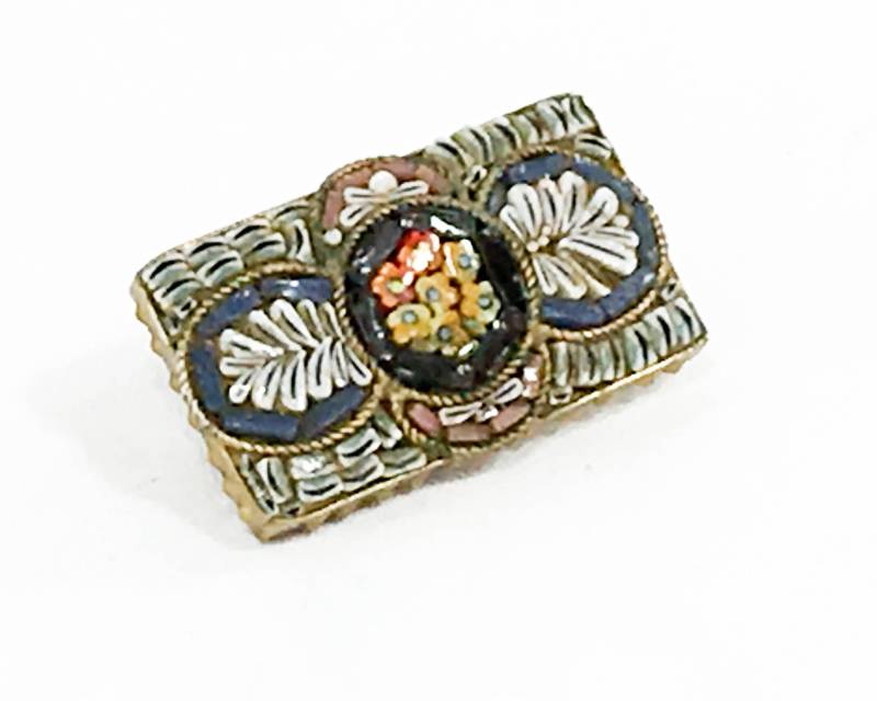 1940Er Jahre Micro-Mosaik Brosche | 40Er Schwarze Mikro-Mosaik Black & Flower Mosaik Pin von GlennasJewels