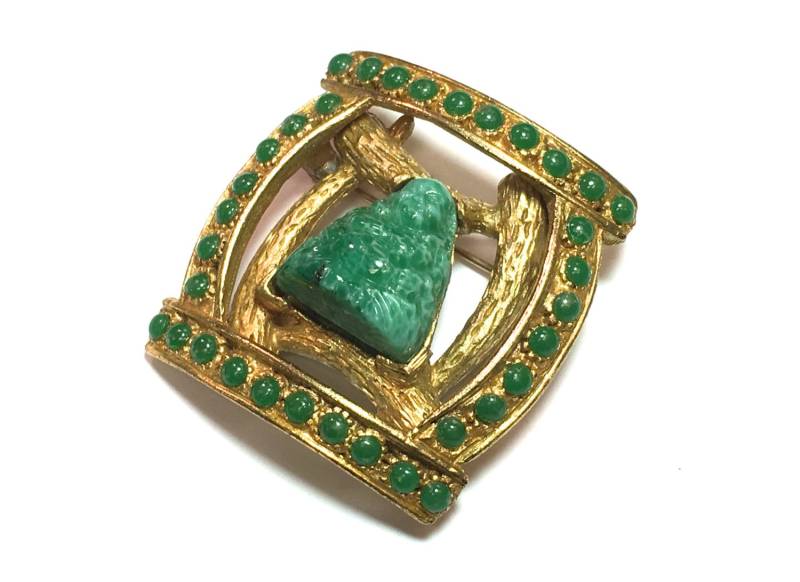 1950Er Jahre Grüne Buddha Brosche | 50Er Grüne Geschnitzte Peking Glas von GlennasJewels