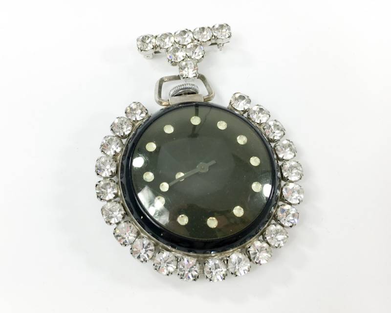 1950Er Jahre Schwarze Taschenuhr Brosche | 50Er Schwarz Emaille & Strass Pin Große von GlennasJewels