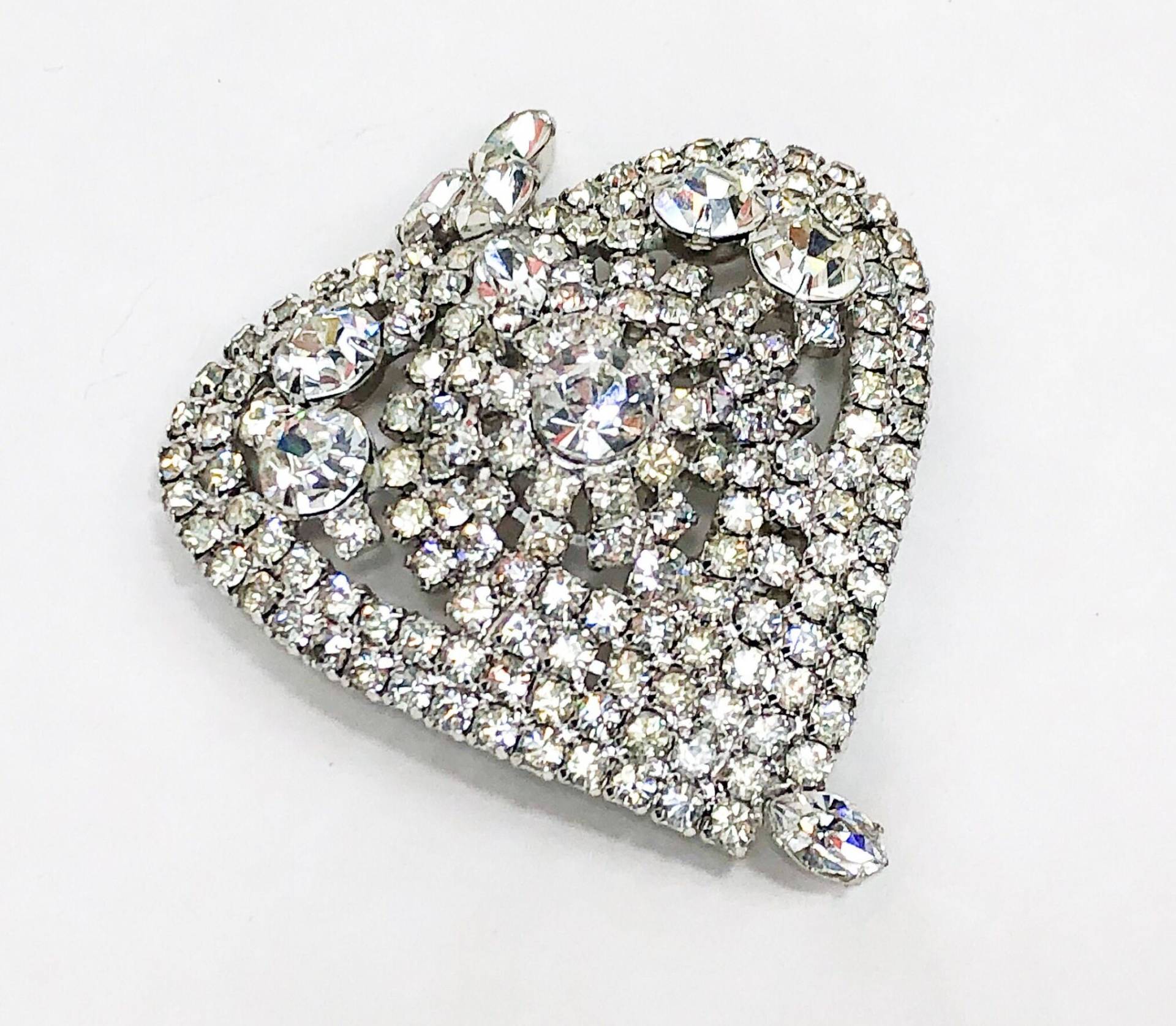1950Er Jahre Strass-Herz-Brosche | 50Er Strass Herz Anstecknadel von GlennasJewels