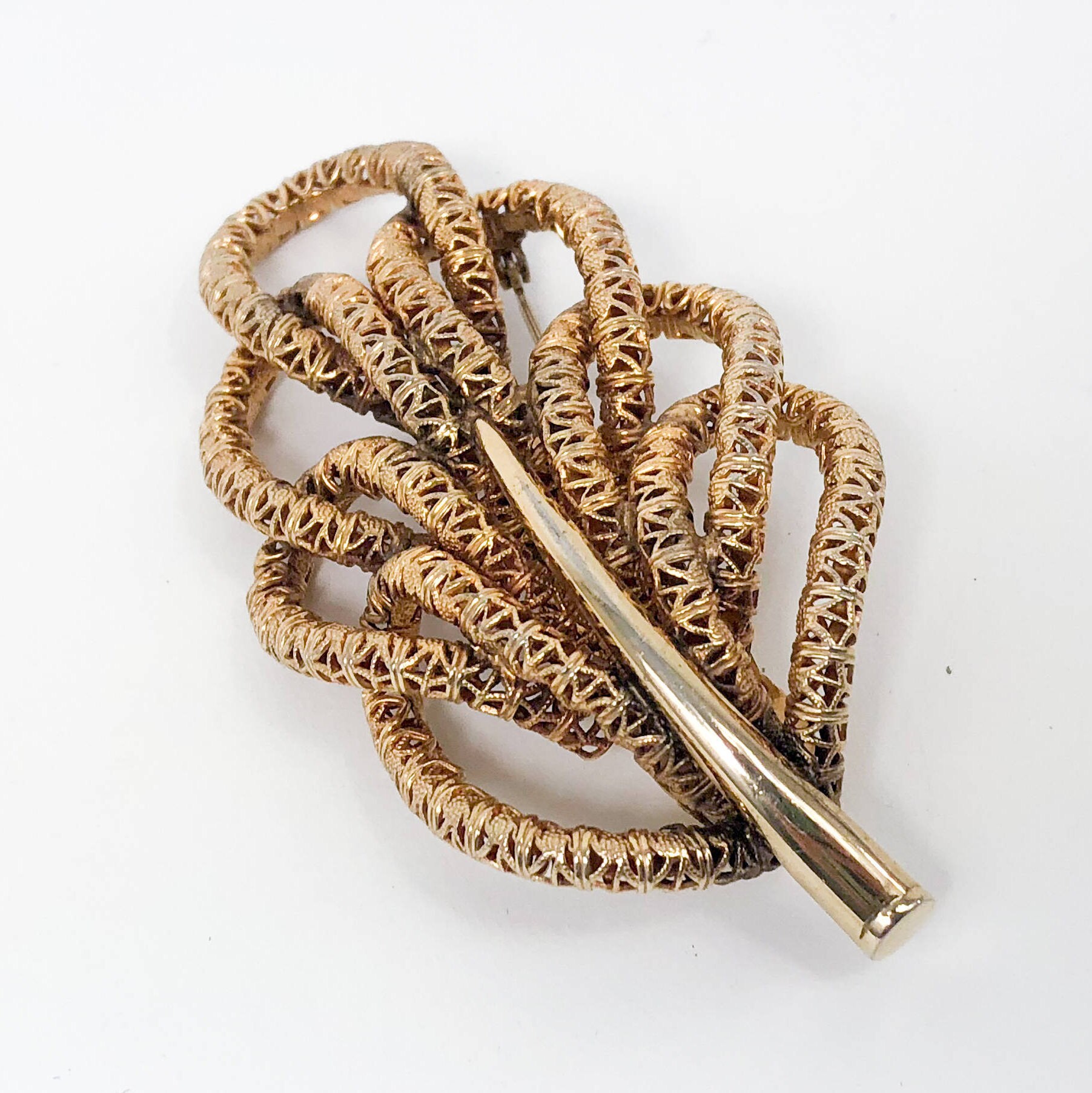 Bart | 1950Er Jahre Blattgold Brosche 50Er Gold Filigrane Blatt Anstecknadel Bartek von GlennasJewels
