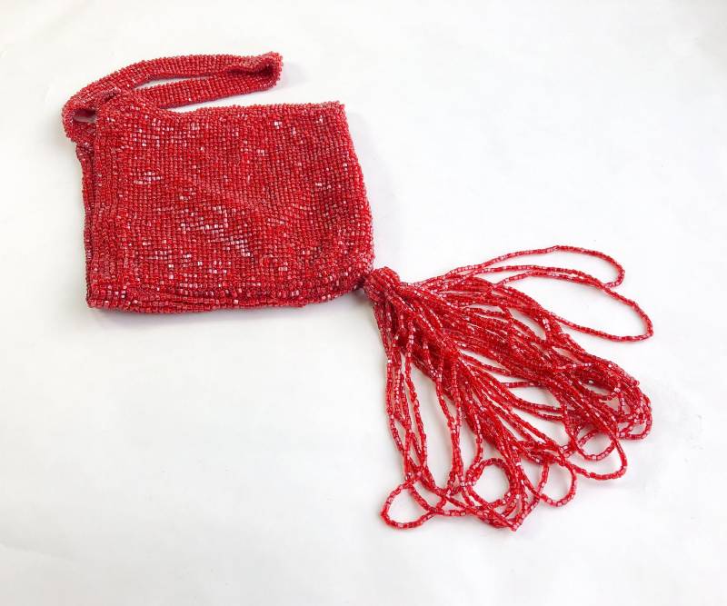 1900Er Jahre Rote Perlen Abendtasche | 1900S Diamantform Quaste Tasche von GlennasVintageShop