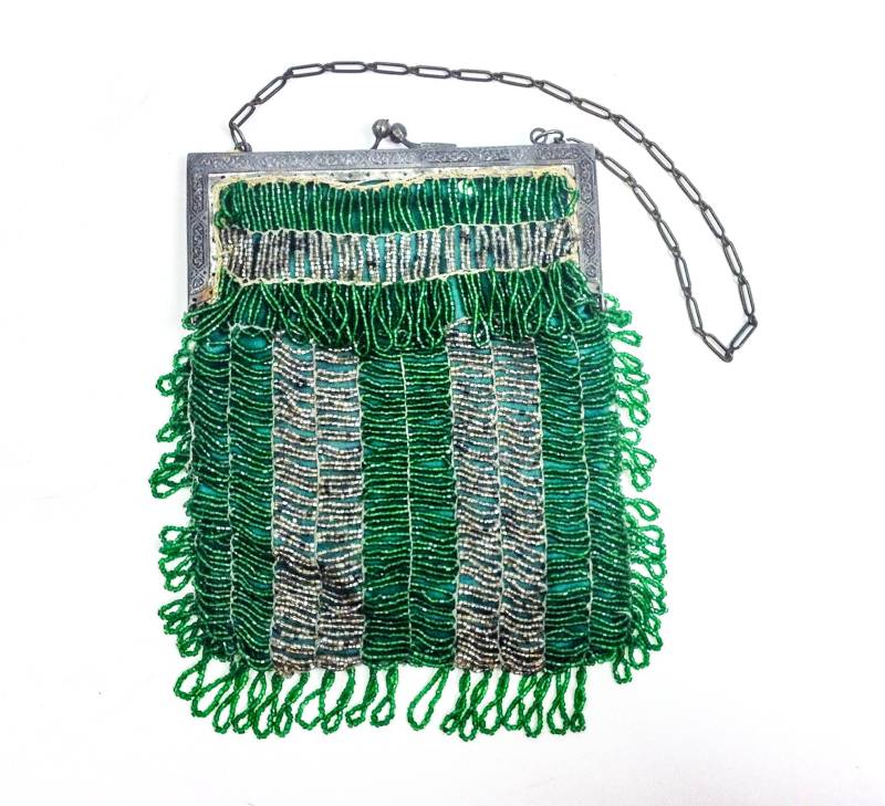 1900S Grüne Perlen Abendtasche | Glasperlen Geldbörse von GlennasVintageShop