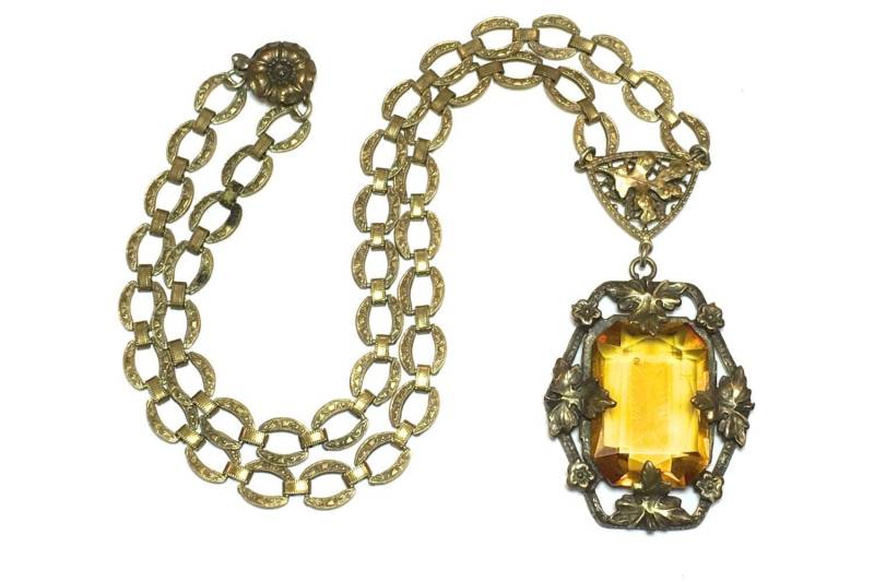 1930Er Jahre Topas Glasfiligrane Halskette | 30Er Gold Glas-Halskette Filligrane Anhänger von GlennasVintageShop