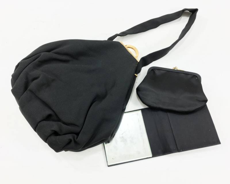 1940Er Jahre Schwarze Faille Handtasche | 40Er Schwarze & Passende Geldbörse Spiegel von GlennasVintageShop