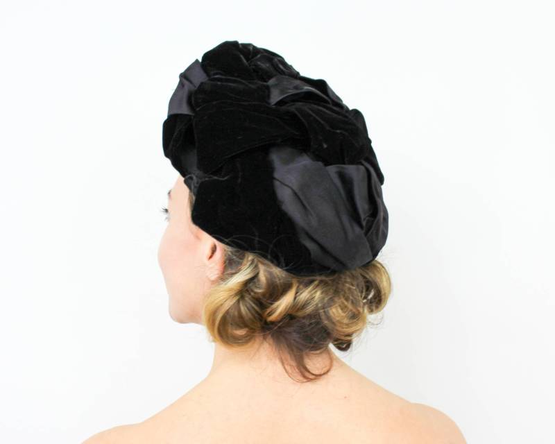 1940Er Jahre Schwarzer Samt Turban | 40Er & Satin Hut Marshall Snelgrove von GlennasVintageShop