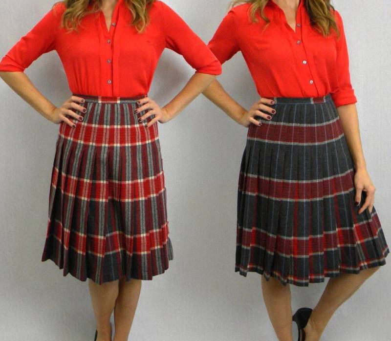 1950Er Jahre Karierter Wenderock | 50Er Rot&grau Karierte Wolle Plissee Reversibel Turn-A-Bout Rock Klein von GlennasVintageShop