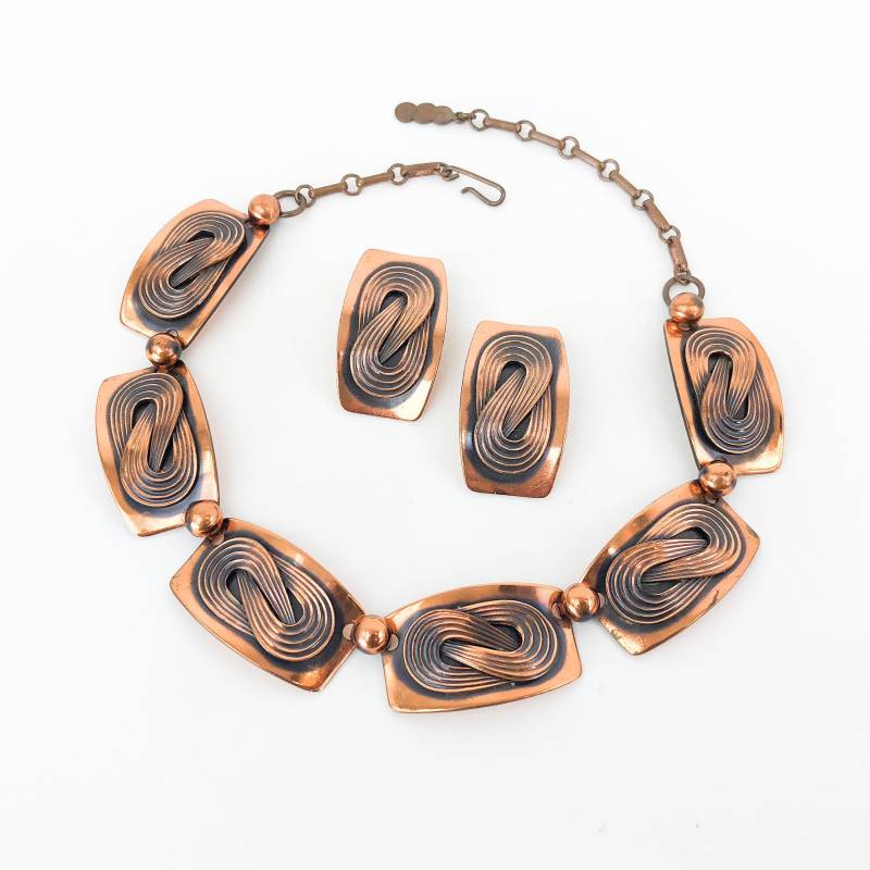 1950Er Jahre Kupfer Schmuck Set | 50S Statement Wirbel Ohrringe & Ohrhänger von GlennasVintageShop