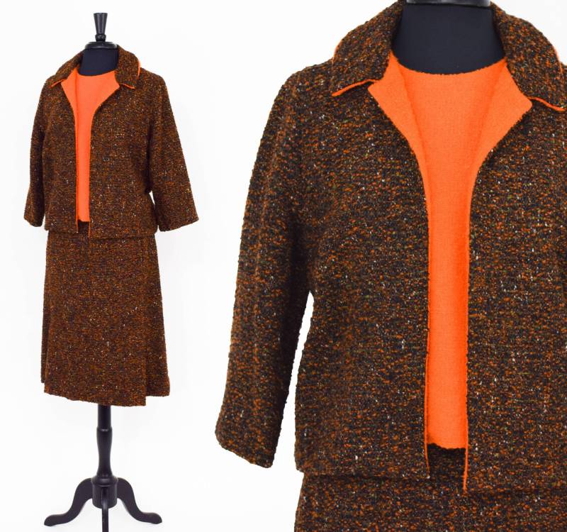 1960Er Jahre Brauner Wollanzug | 60Er Anzug 3Teiler Aus Wolle in Braun Orange Joslar Mittel von GlennasVintageShop
