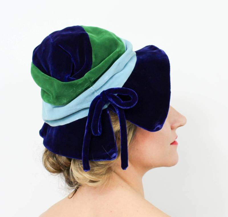 Dachette | 1960Er Jahre Samt Schlapphut 60Er Blau & Grün Gestreifter Hut von GlennasVintageShop