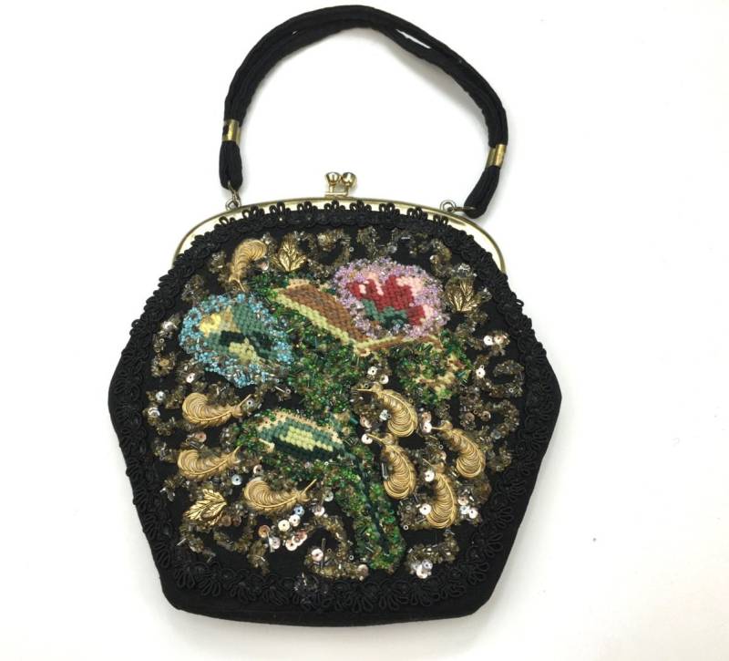 1960Er Jahre Schwarze Perlen & Nadelspitze Handtasche | 60S Schwarze Perlennadeltasche Caron Von Houston von GlennasVintageShop