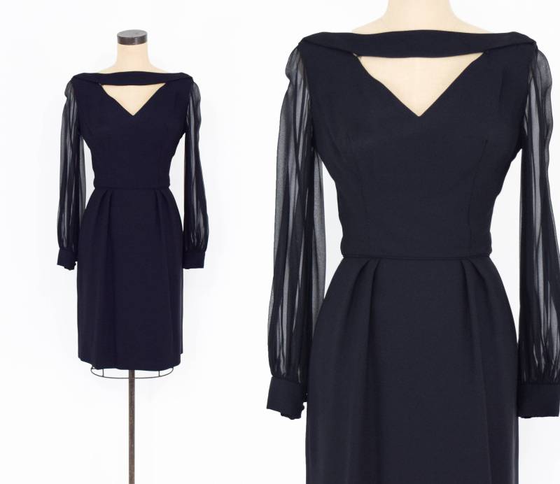 1960S Schwarzes Crepe Chiffon Kleid Vintage Cocktailkleid von GlennasVintageShop