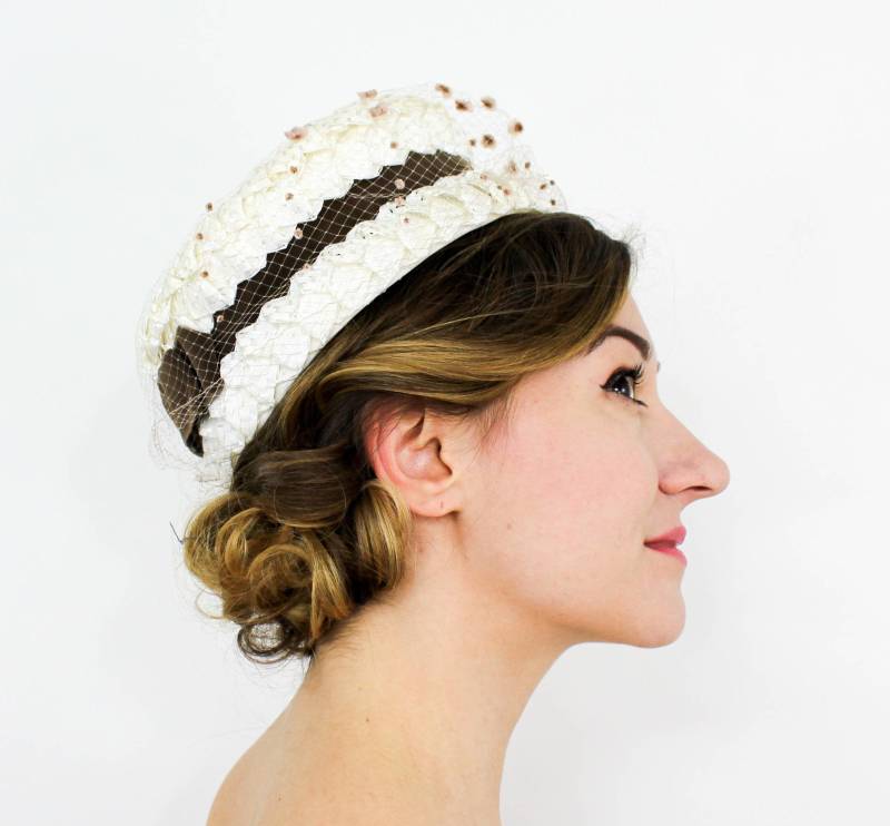 1960Er Jahre Weißer Strohhut | 60Er Raffia Hut Lenhar Modell Hochzeitshut von GlennasVintageShop