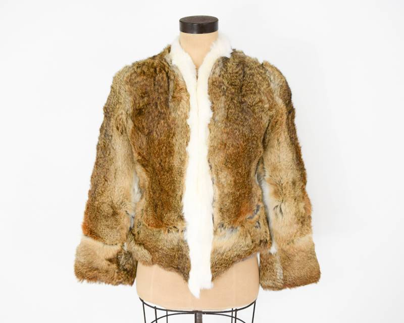 1970Er Jahre Braune Kaninchenfell-Jacke | 70Er Kurzer Hasen Mantel Hippie Boho I. Magnin & Co. Klein von GlennasVintageShop